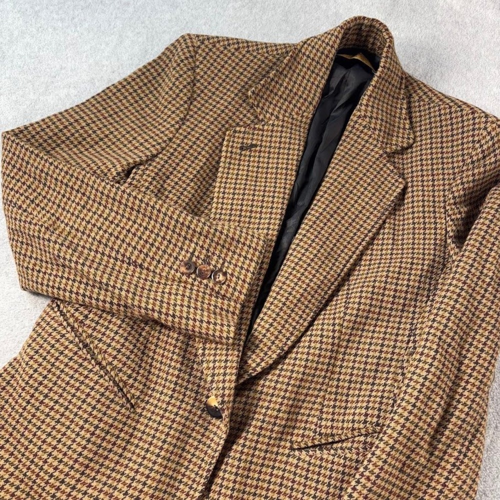 Donna Karan Blazer Womens 4 Brown Houndstooth Wool Single Button Made in Italy